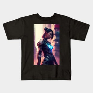 Abstract Cyberpunk Female Cyborg Kids T-Shirt